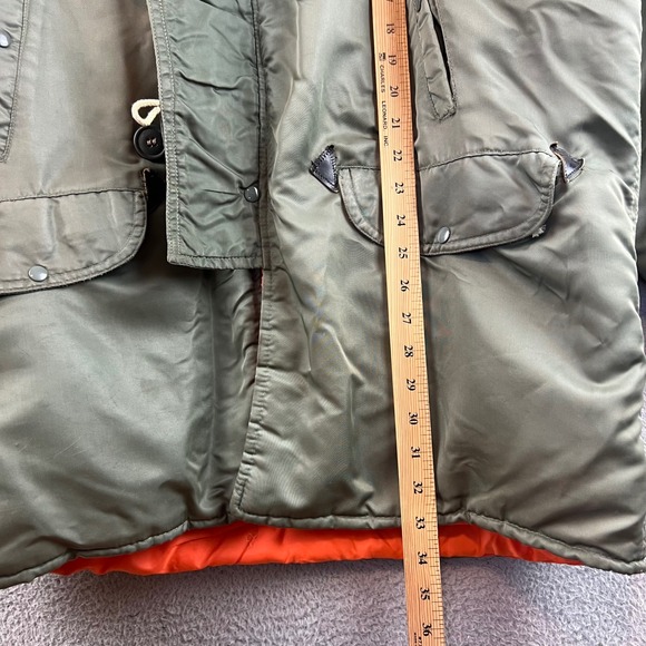 Vintage N3-B Army Green Hooded Fur Trim Hooded Puffer Jacket Coat Mens Sz 44 - Picture 7 of 16